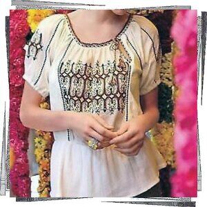 Cream Peasant Style Boho Top w/ Embroidery n' Tie (S) by C KEER